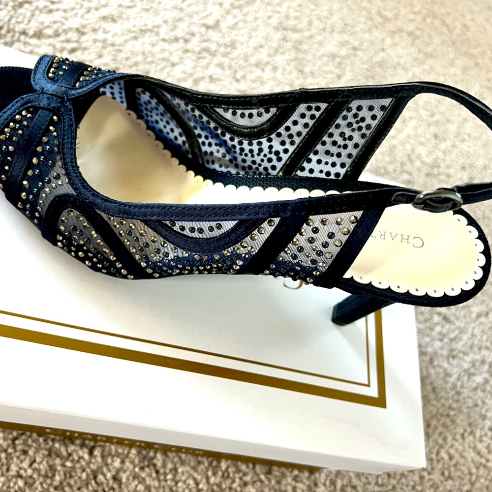 Blue 3 1/2 inch heel evening shoe